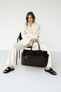 The Row Margaux 17 Inside-Out Buckled Leather Canvas Tote Bag