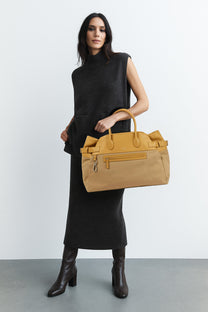 The Row Margaux 17 Inside-Out Buckled Leather Canvas Tote Bag