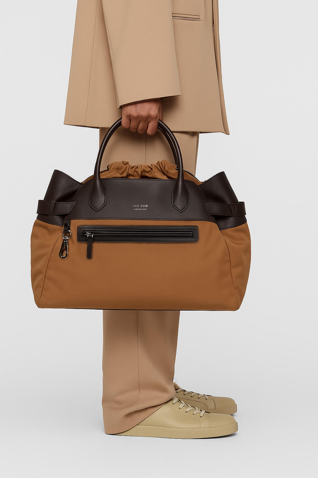 The Row Margaux 17 Inside-Out Buckled Leather Canvas Tote Bag