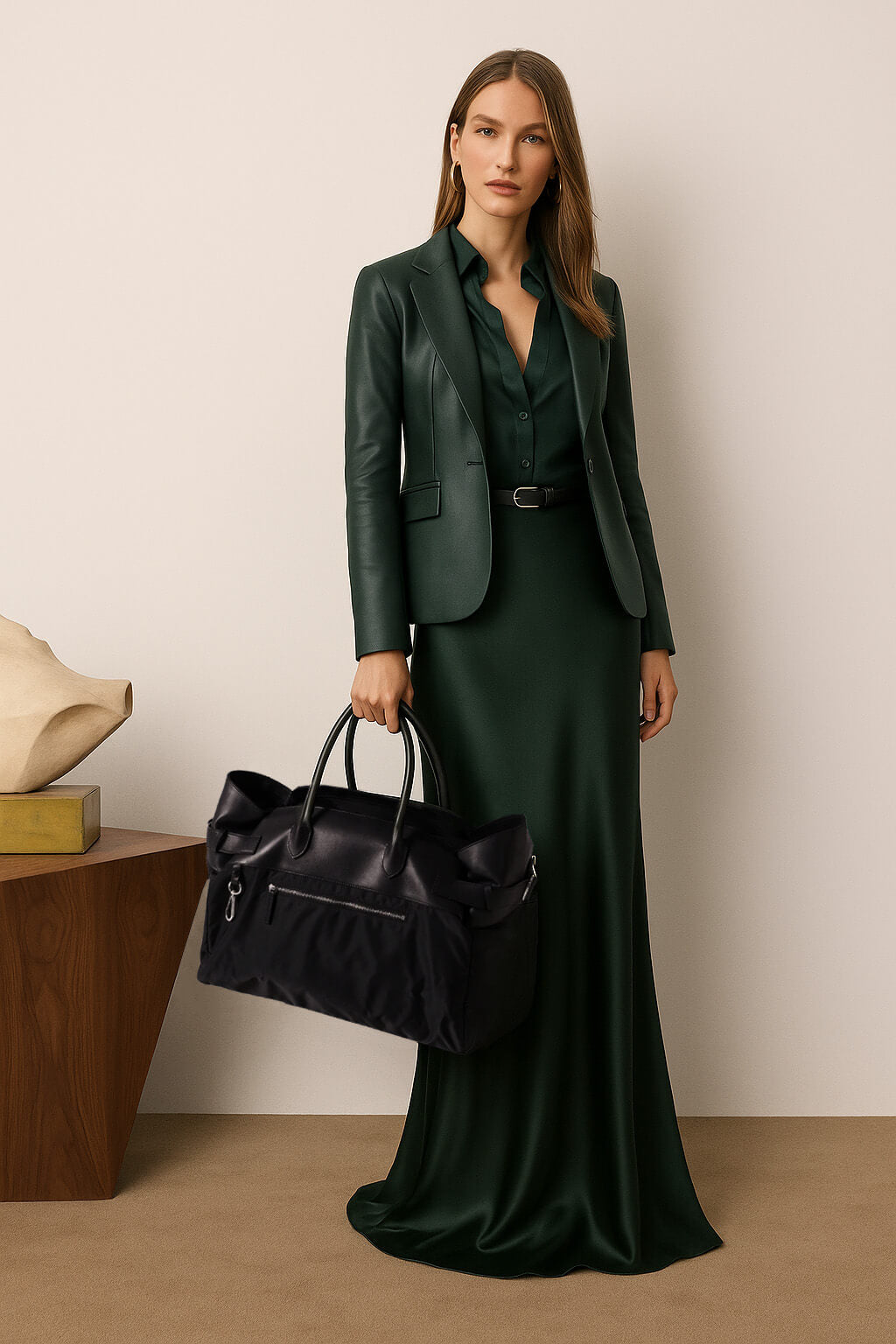 The Row Margaux 17 Inside-Out Buckled Leather Canvas Tote Bag