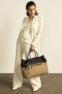 The Row Margaux 17 Inside-Out Buckled Leather Canvas Tote Bag