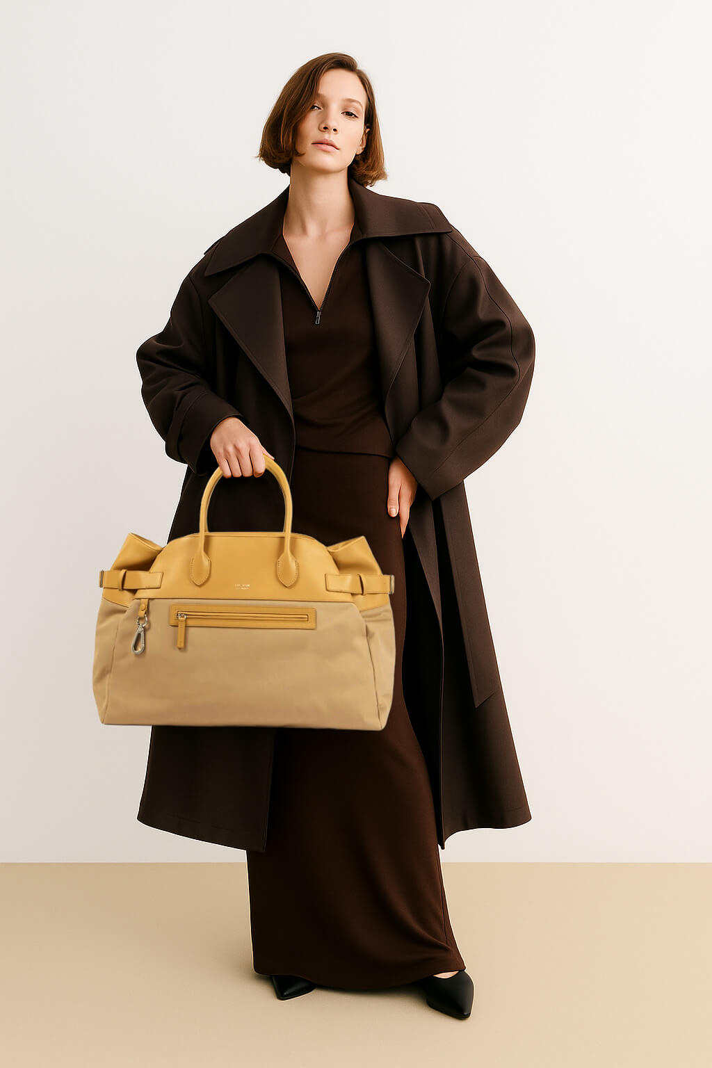 The Row Margaux 17 Inside-Out Buckled Leather Canvas Tote Bag