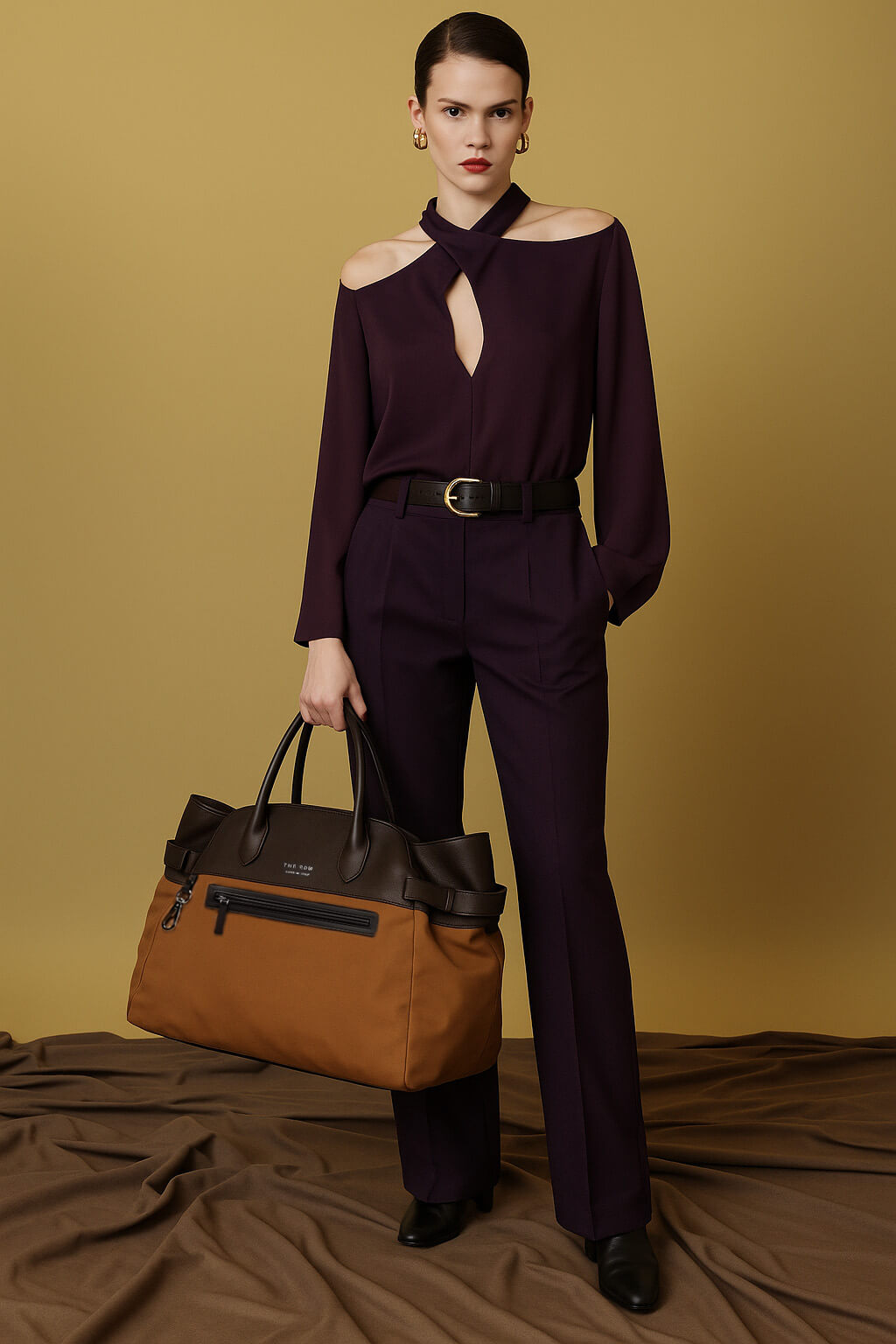 The Row Margaux 17 Inside-Out Buckled Leather Canvas Tote Bag