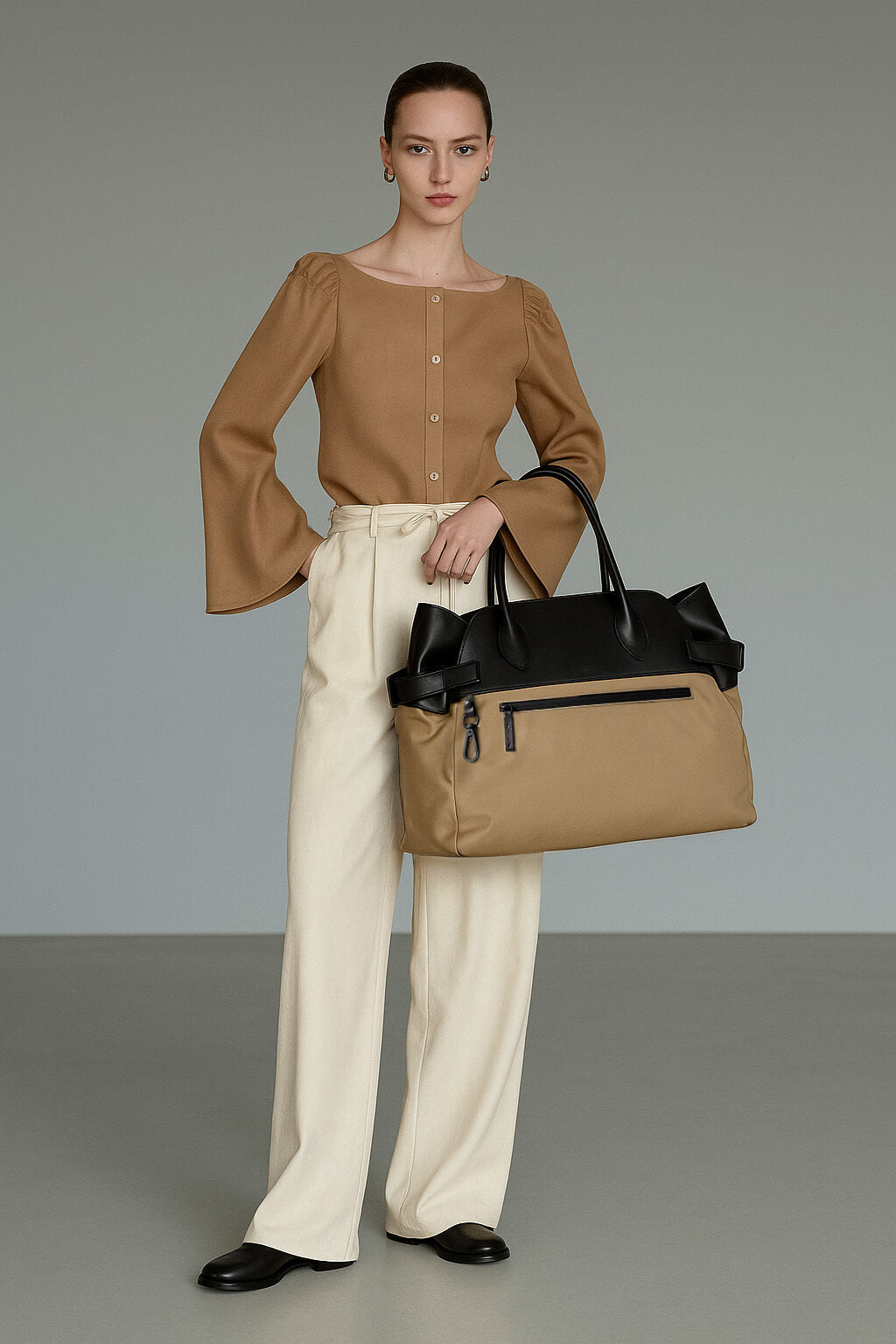 The Row Margaux 17 Inside-Out Buckled Leather Canvas Tote Bag