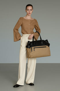 The Row Margaux 17 Inside-Out Buckled Leather Canvas Tote Bag