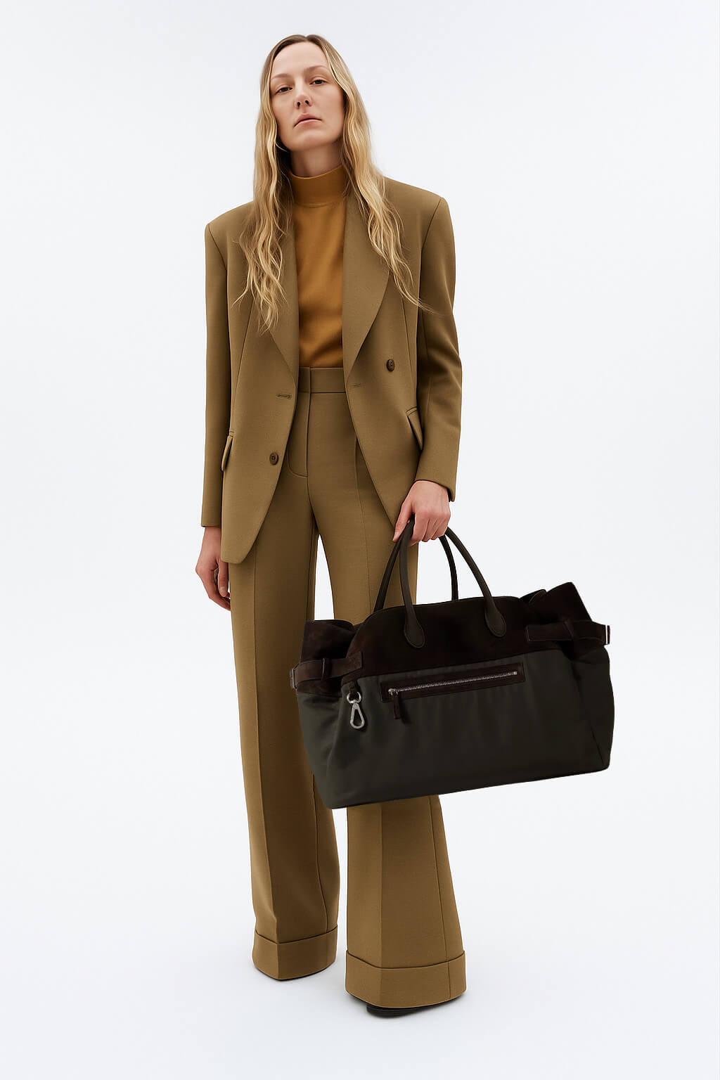The Row Margaux 17 Inside-Out Buckled Leather Canvas Tote Bag