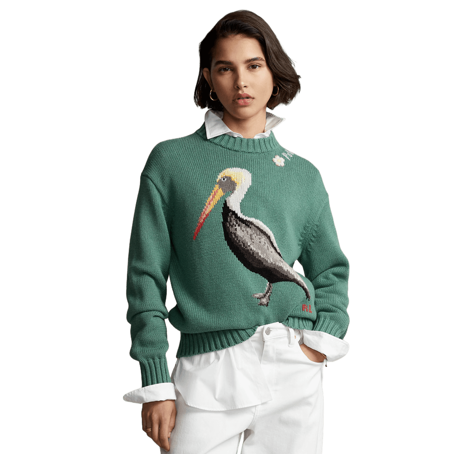 Ralph Lauren Women's Intarsia-Knit Pelican Mockneck Jumper